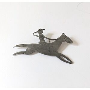 Vintage Mid-Century Horse Rider Stylized Brooch Silver Tone Modernist Equestrian